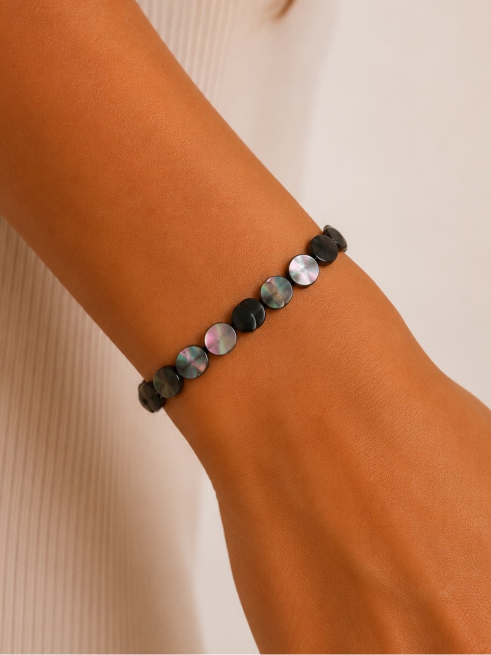 Black Shell Disk Beaded Bracelet/Anklet - Made to Order